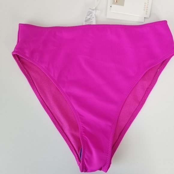 NWT Good American Good Waist High Leg Bikini Bottoms Fuchsia Pink Size 2 - Picture 3 of 7